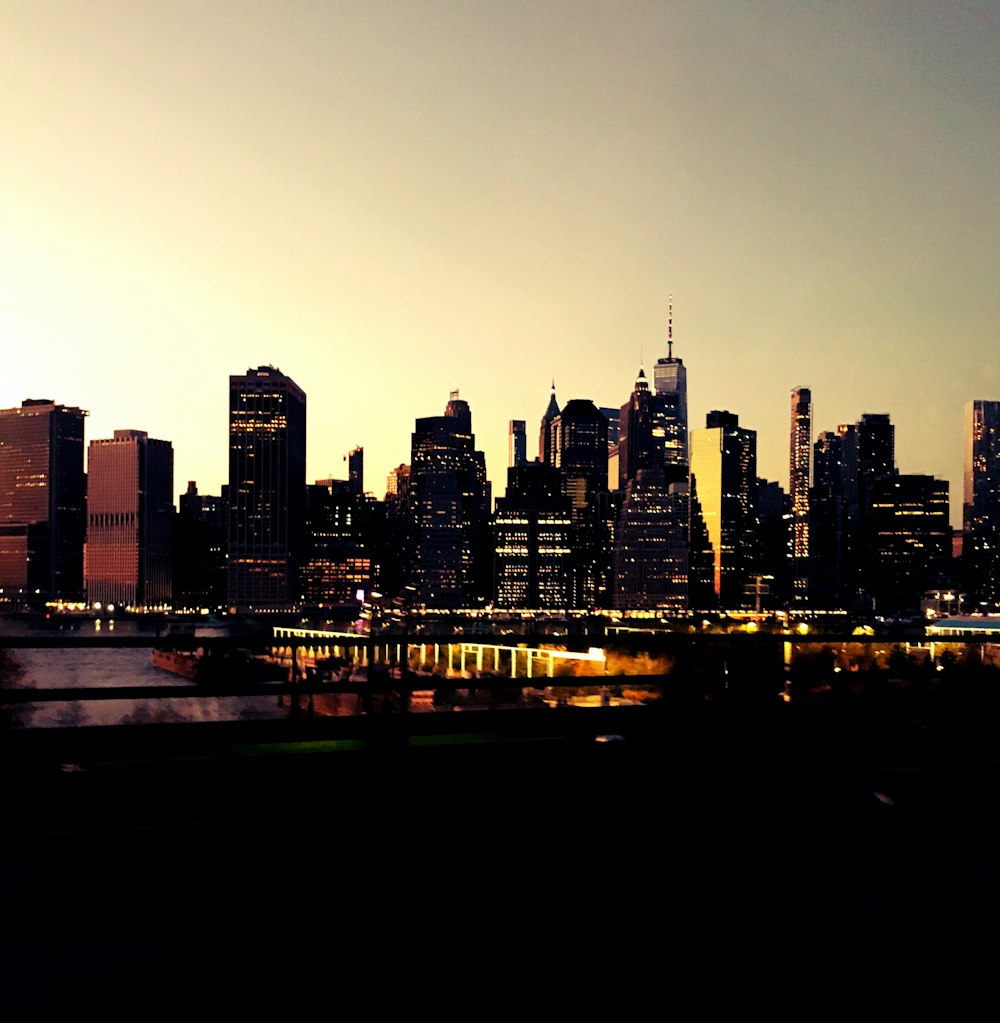 city skyline during night time