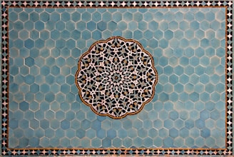 blue and white floral textile