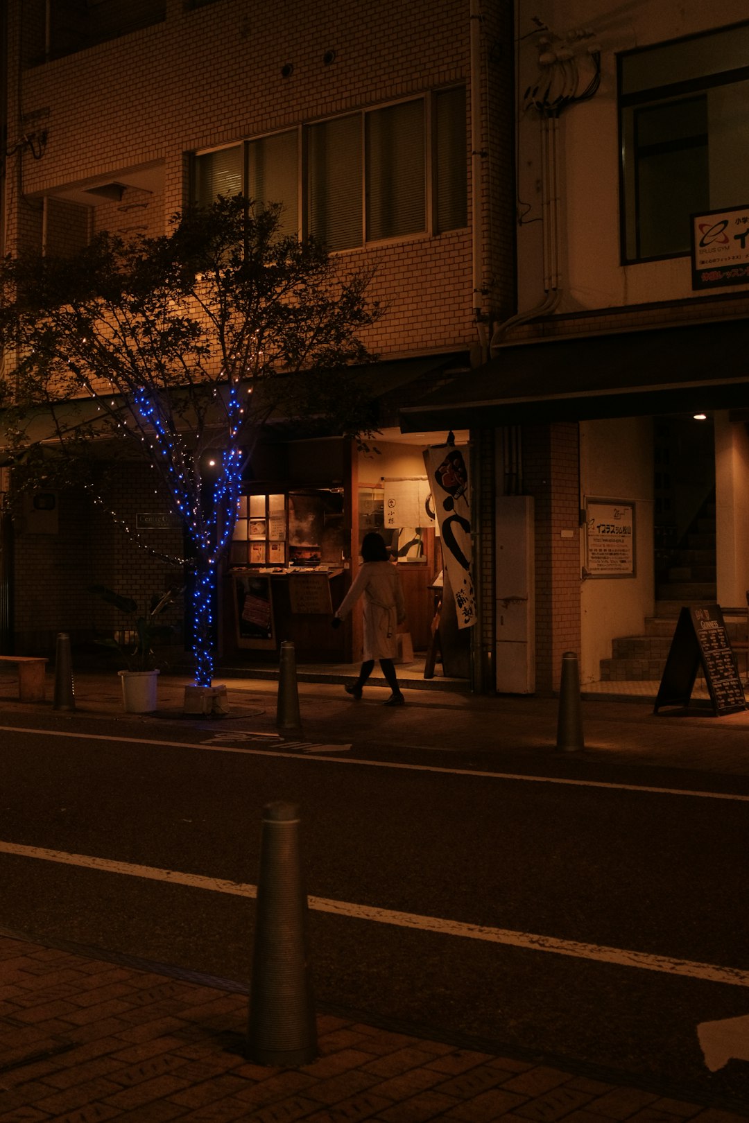 blue string lights on street during night time