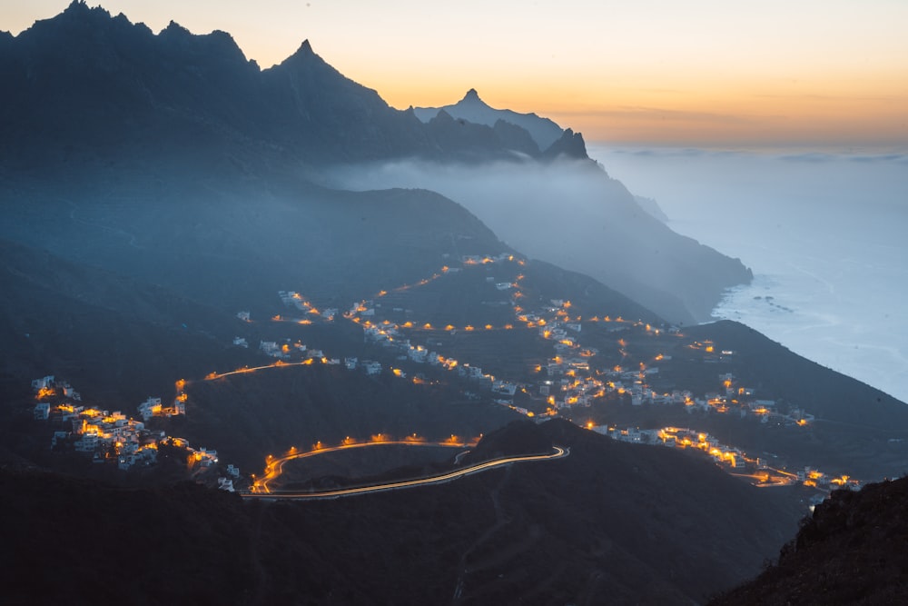 aerial view of city during night time