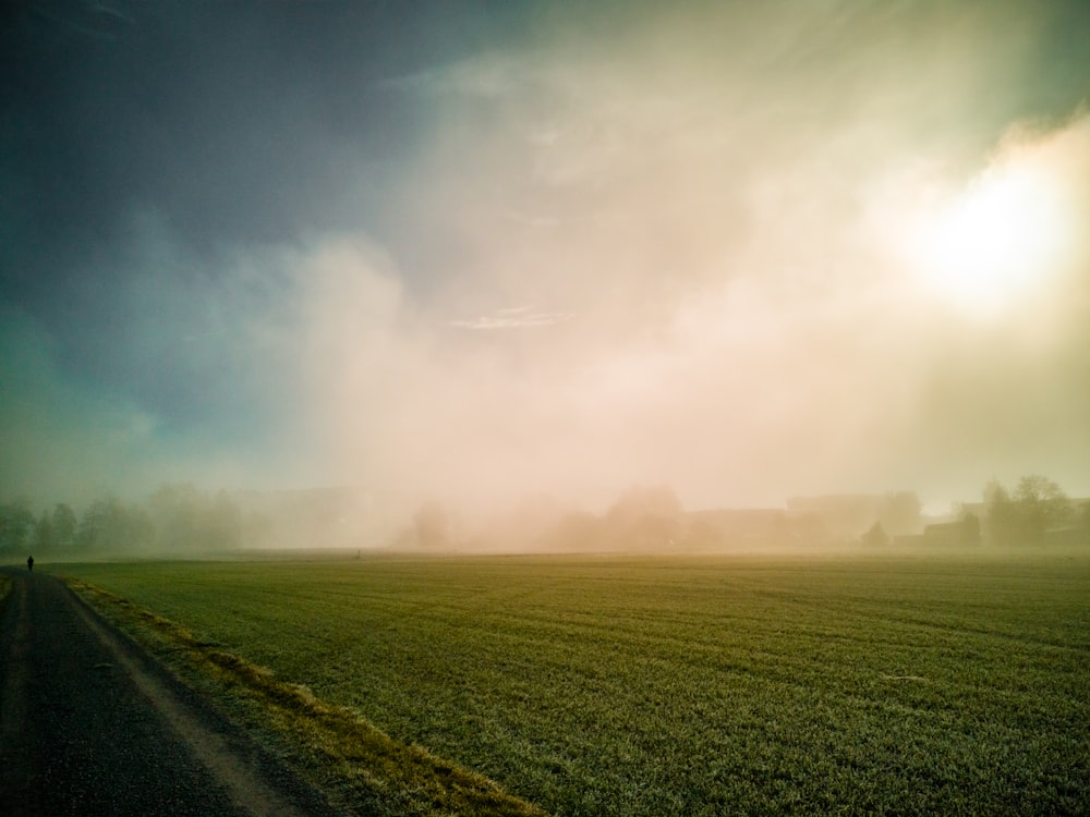 green grass field under white clouds