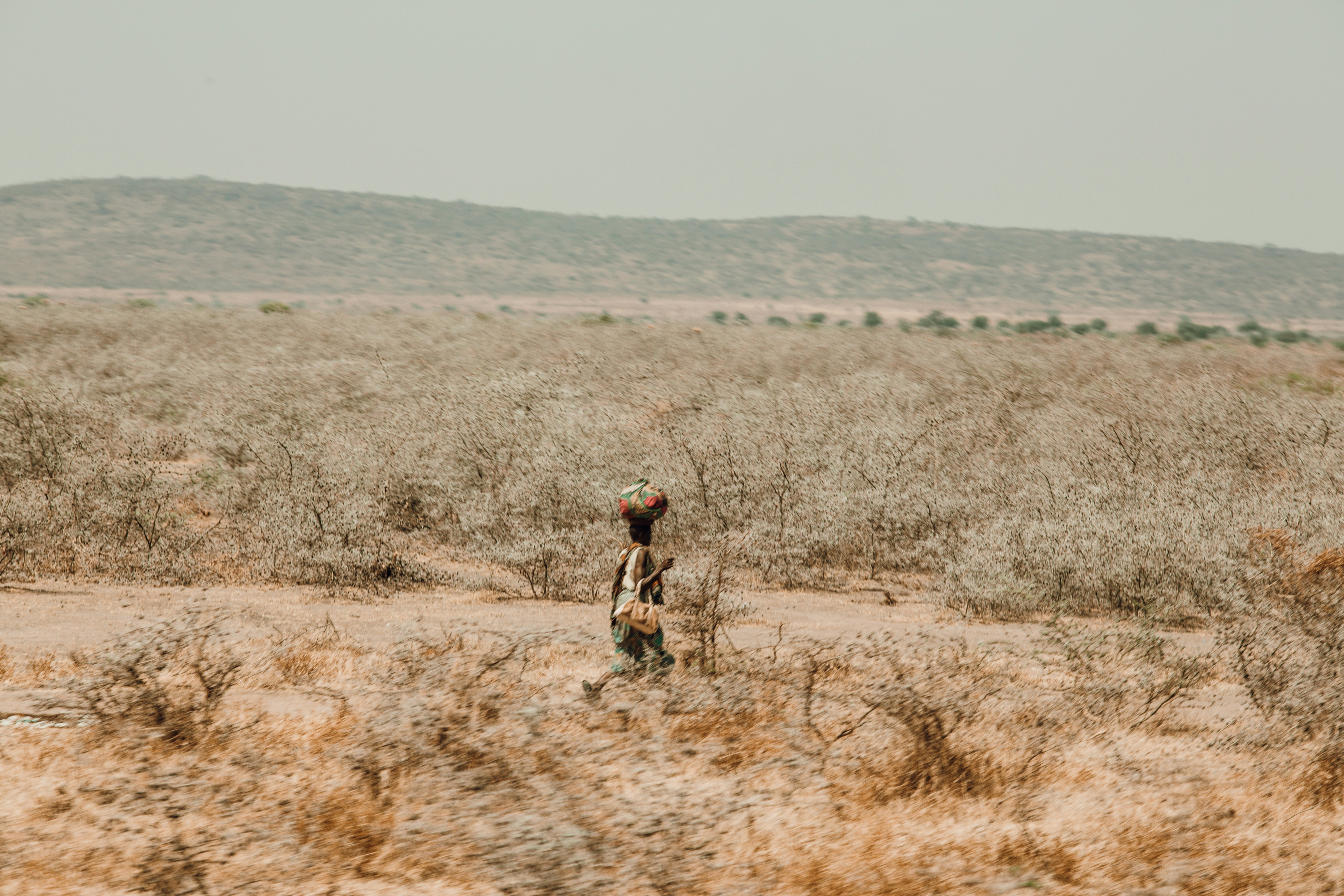 man in black and white plaid shirt walking on brown field during daytime
