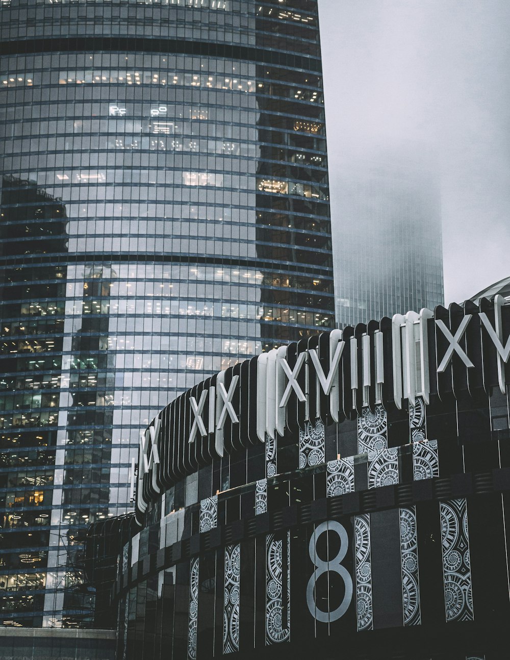 black and white high rise building