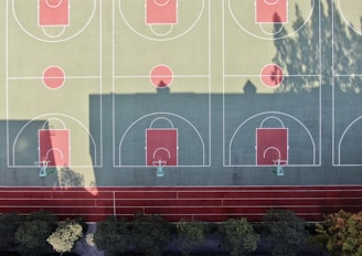 An overhead view capturing the layout of rebounders set in evenly spaced rows, showcasing the organized setup.