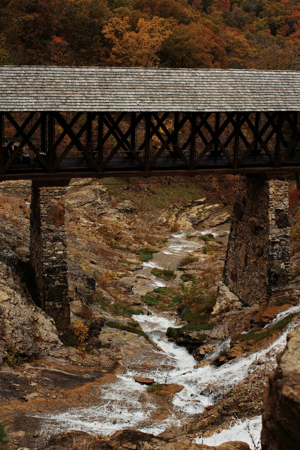 brown wooden bridge over river