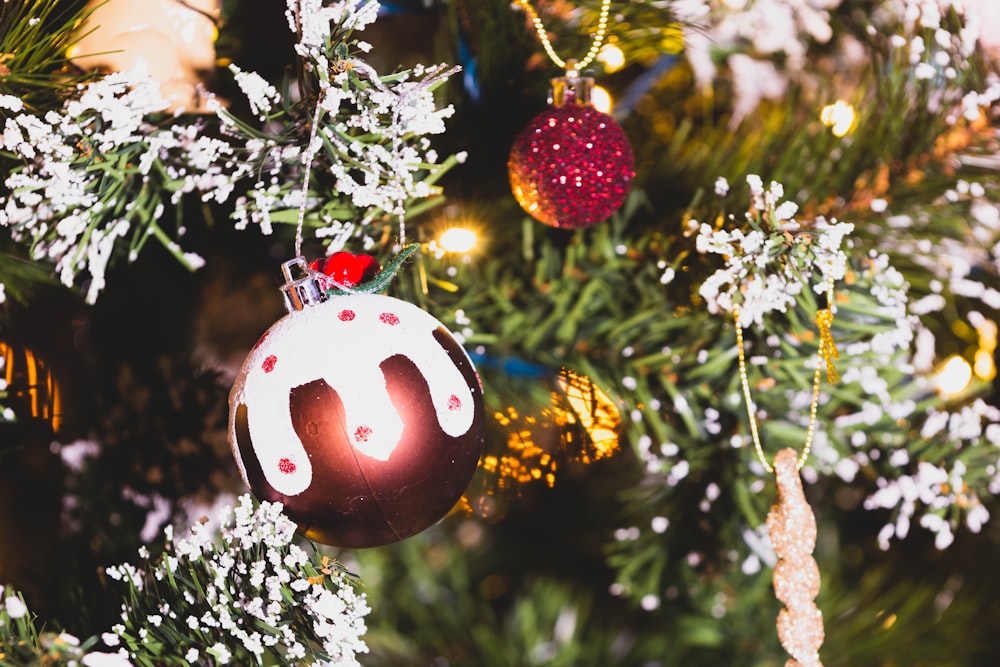 red and white polka dot christmas baubles