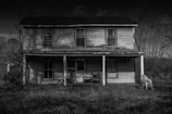 grayscale photo of wooden house