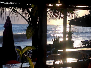 Sunset view from the private patio of the beach bungalow.