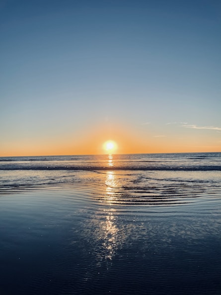 body of water during sunset