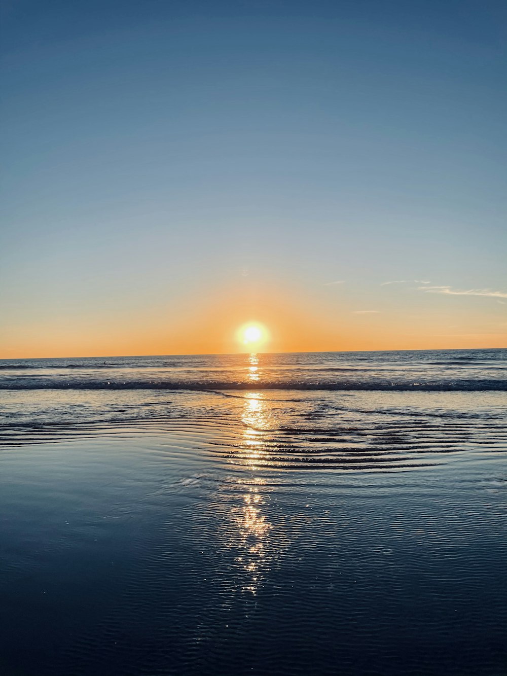 body of water during sunset