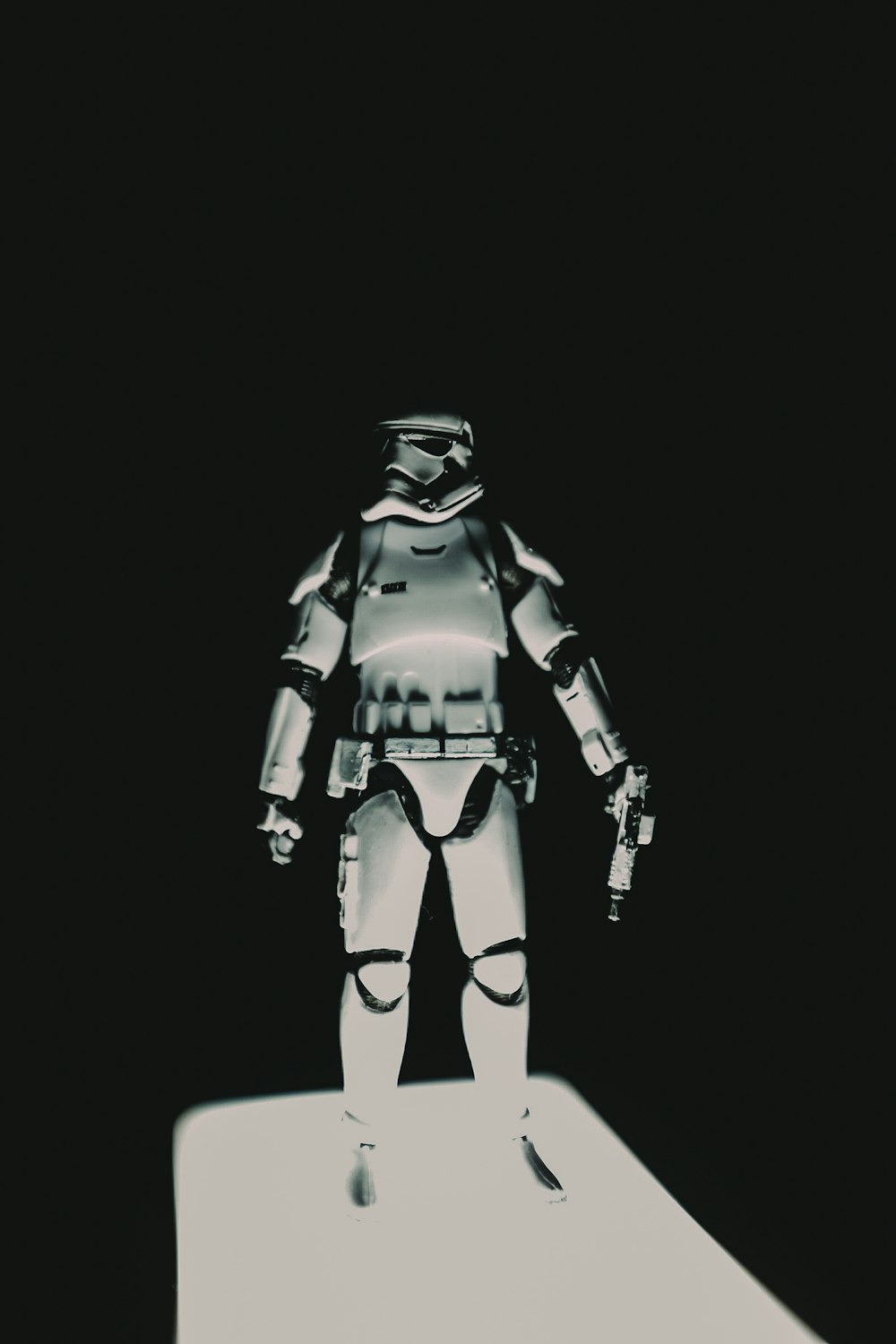 black and white robot toy