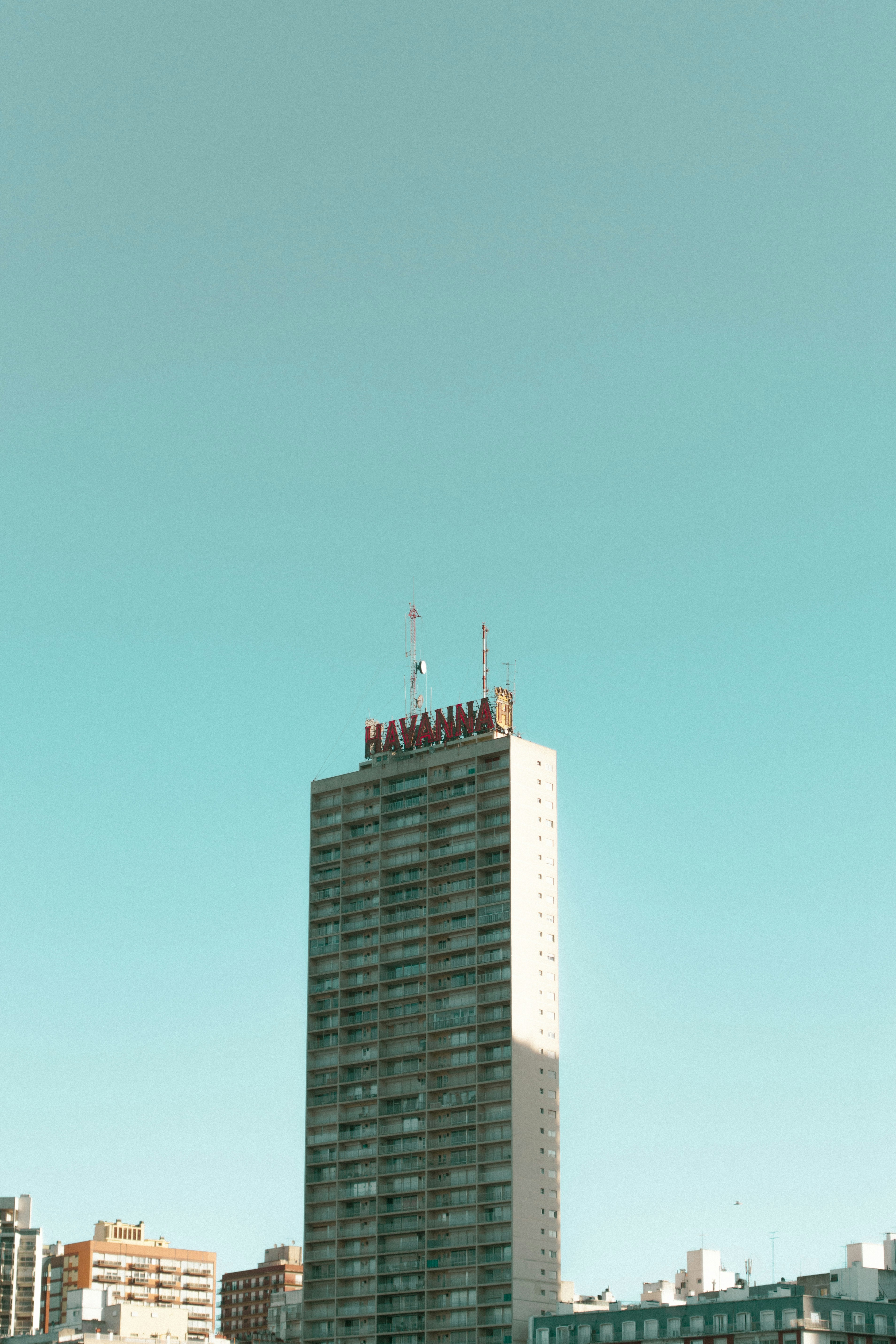 white and blue high rise building