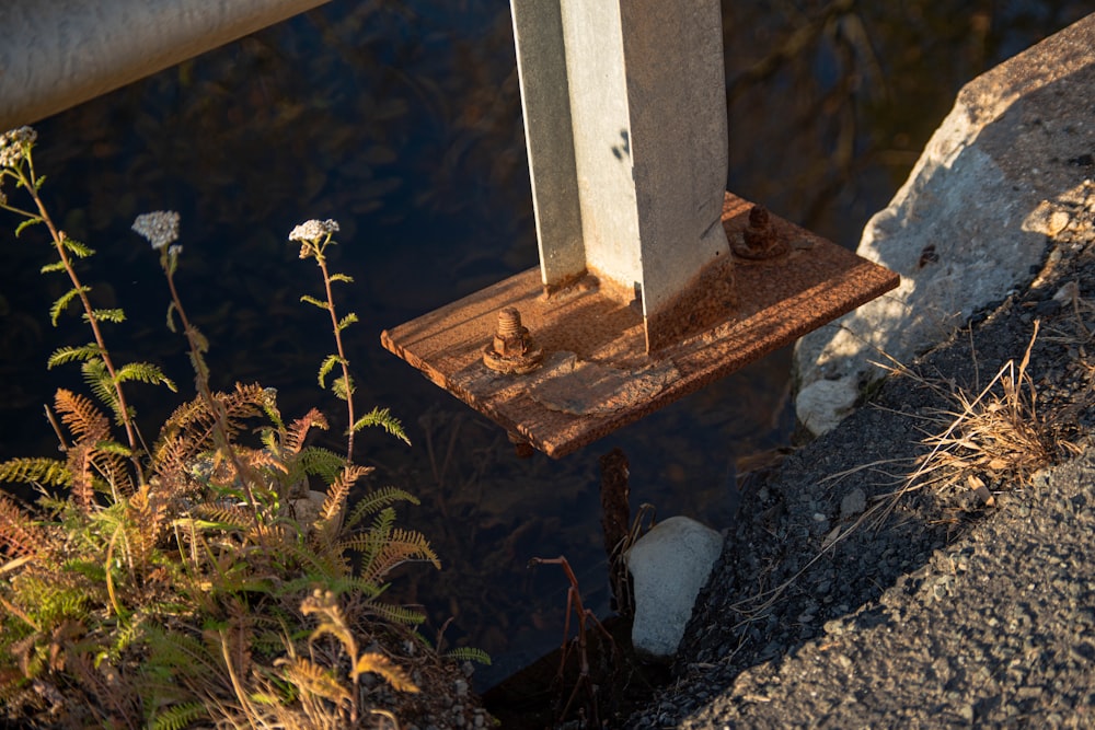 white concrete cross on gray rock near body of water during daytime