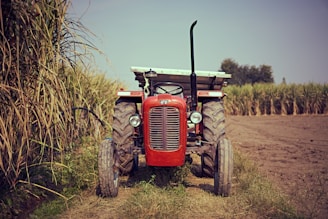 red tractor on brown grass field during daytime