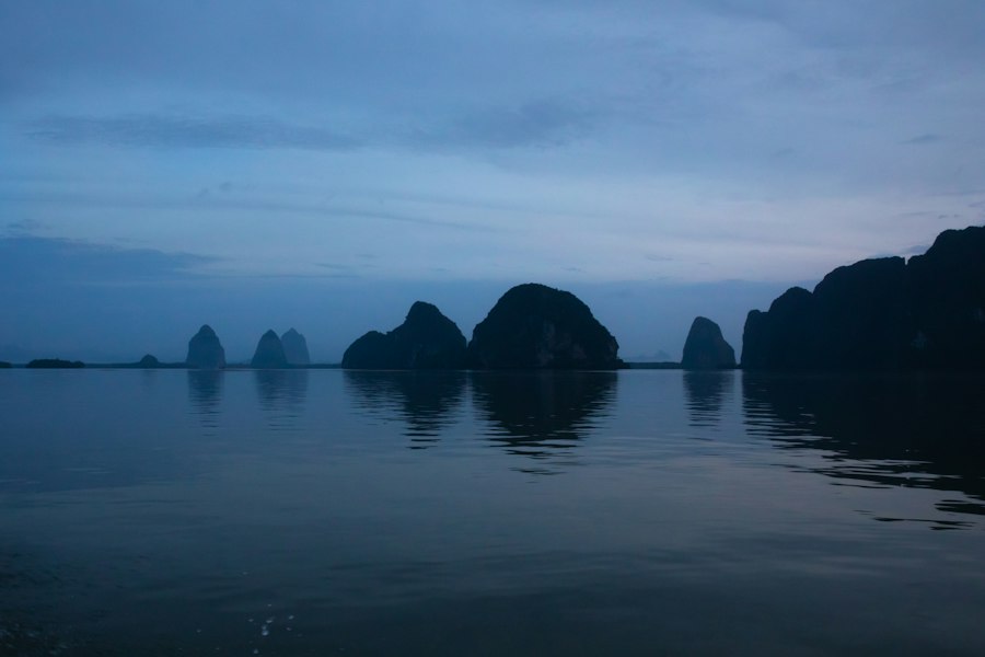 Mountains by the sea at sunset near Phuket