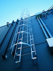 blue and white metal ladder