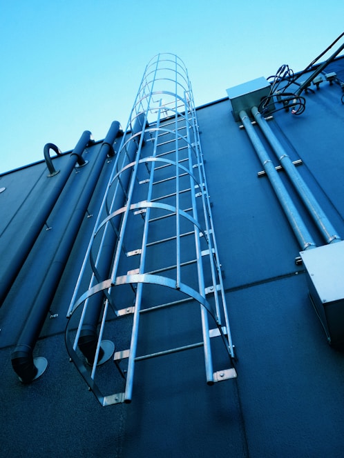 blue and white metal ladder