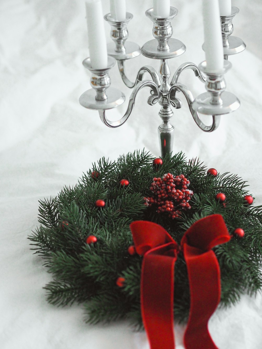 red and silver christmas tree with white baubles