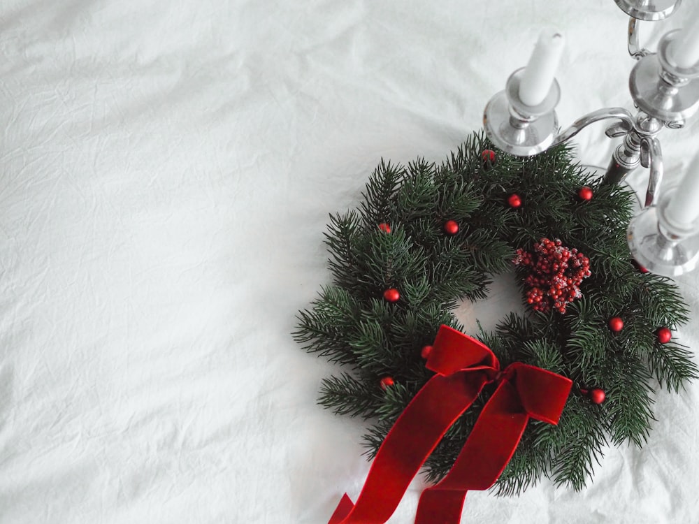 red and silver christmas tree with baubles