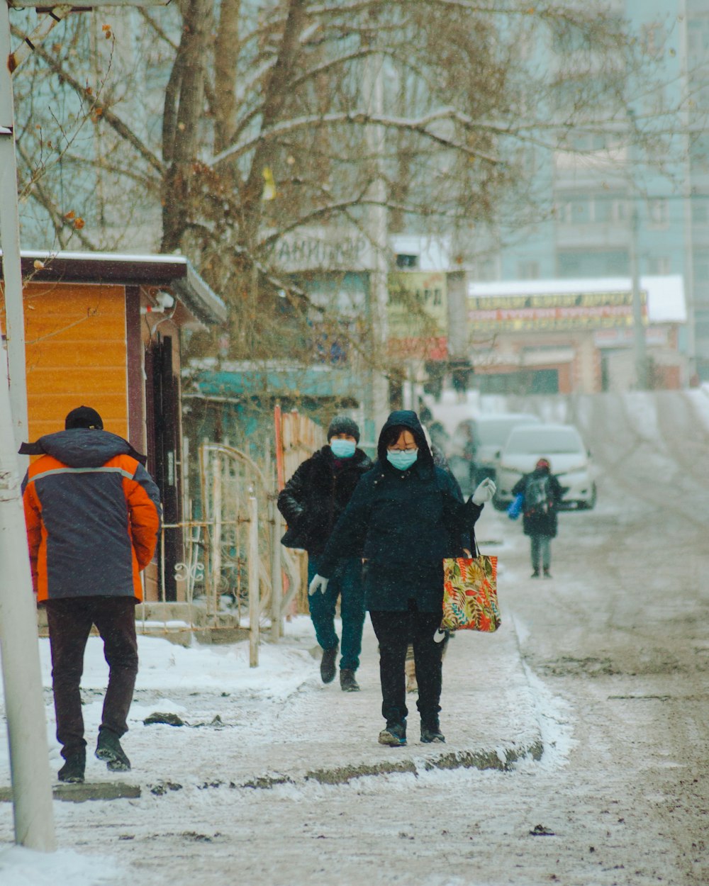 people walking on snow covered road during daytime