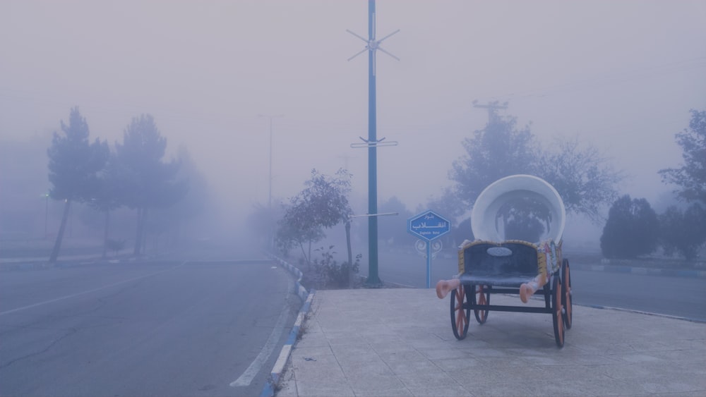 person riding on black and brown cart on road during daytime