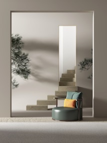 brown wooden framed orange padded armchair