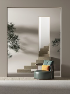 brown wooden framed orange padded armchair