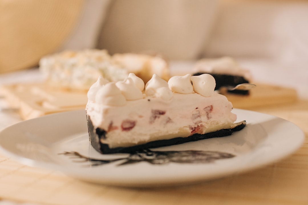 white and black cake on white ceramic plate