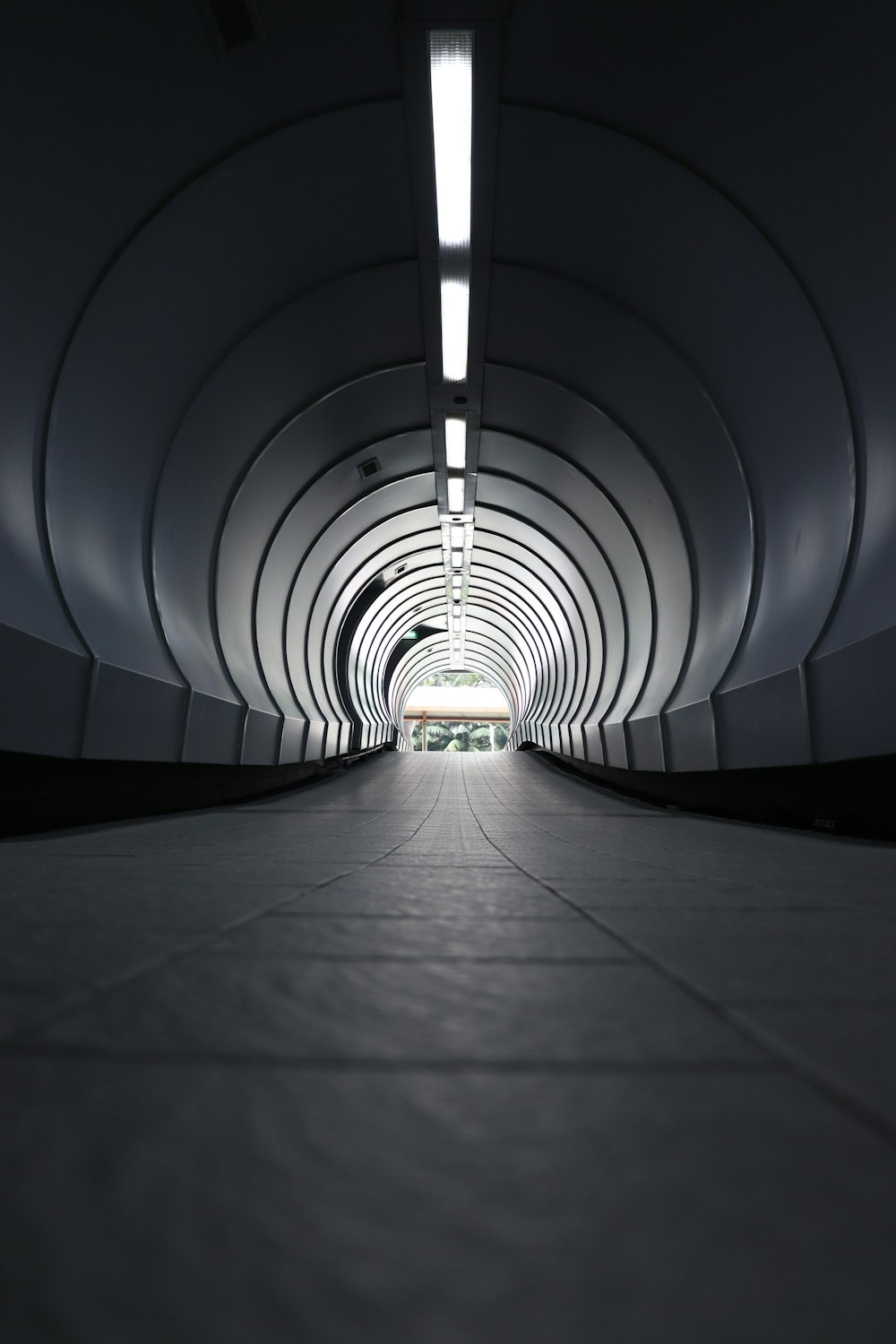 gray tunnel with white light