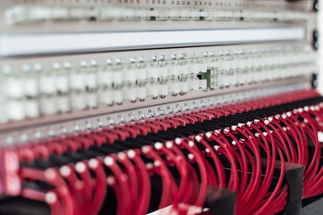 red and gray train rail, Fibre optic cable rack