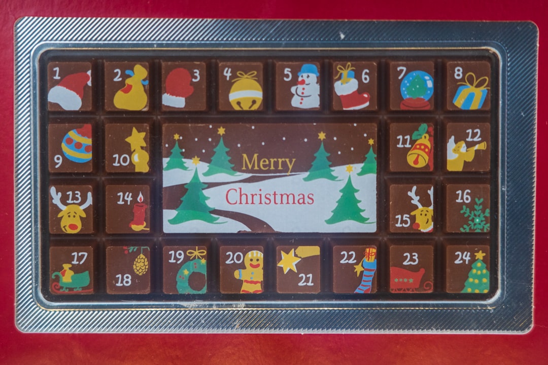 black and red wooden frame, A traditional Christmas advent calendar.