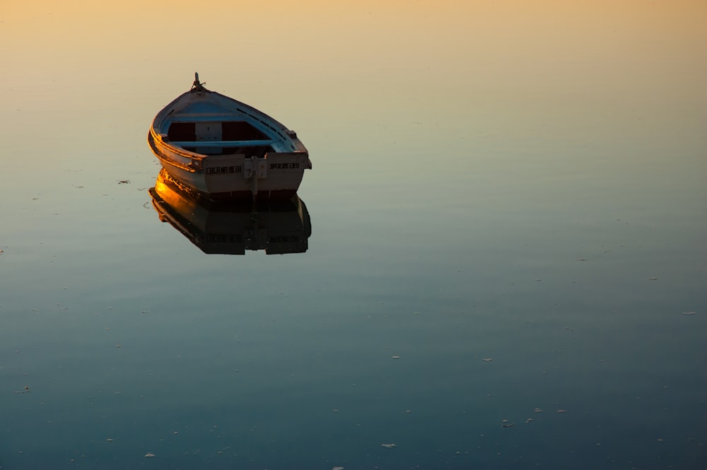日中の水域に浮かぶ茶色と白のボート