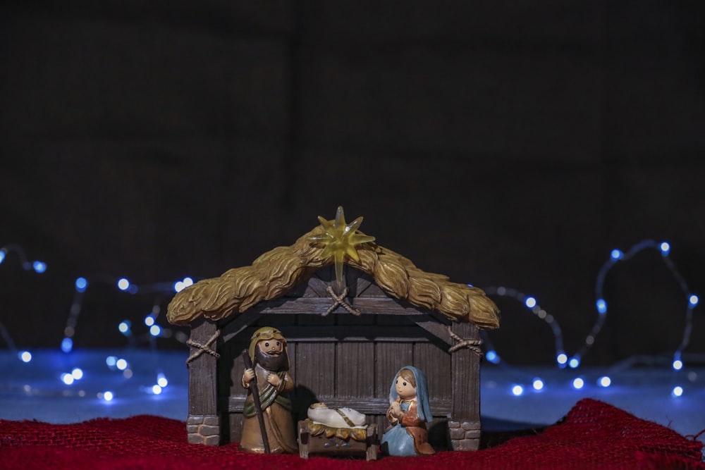 nativity scene figurine set during night time