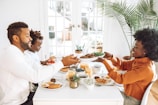 A bright kitchen with a family enjoying breakfast together.