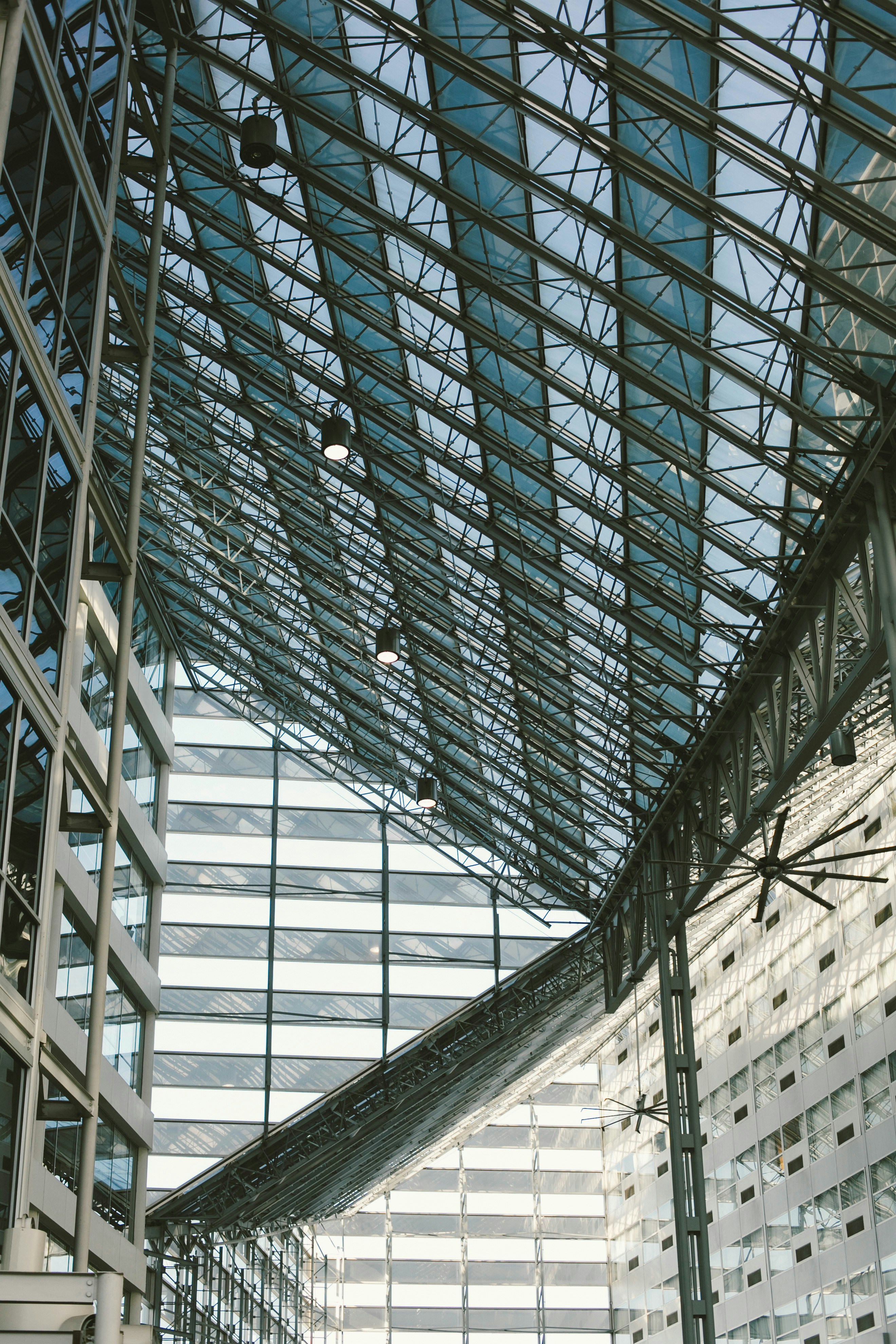 Cascading glass of an atrium.