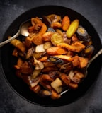 cooked food on black frying pan