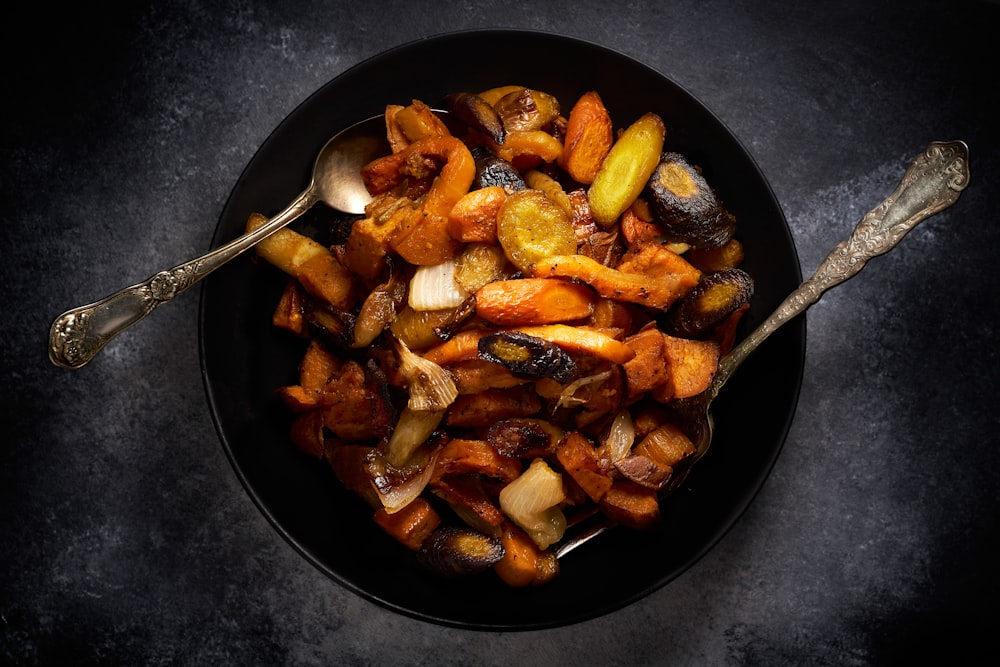 cooked food on black frying pan