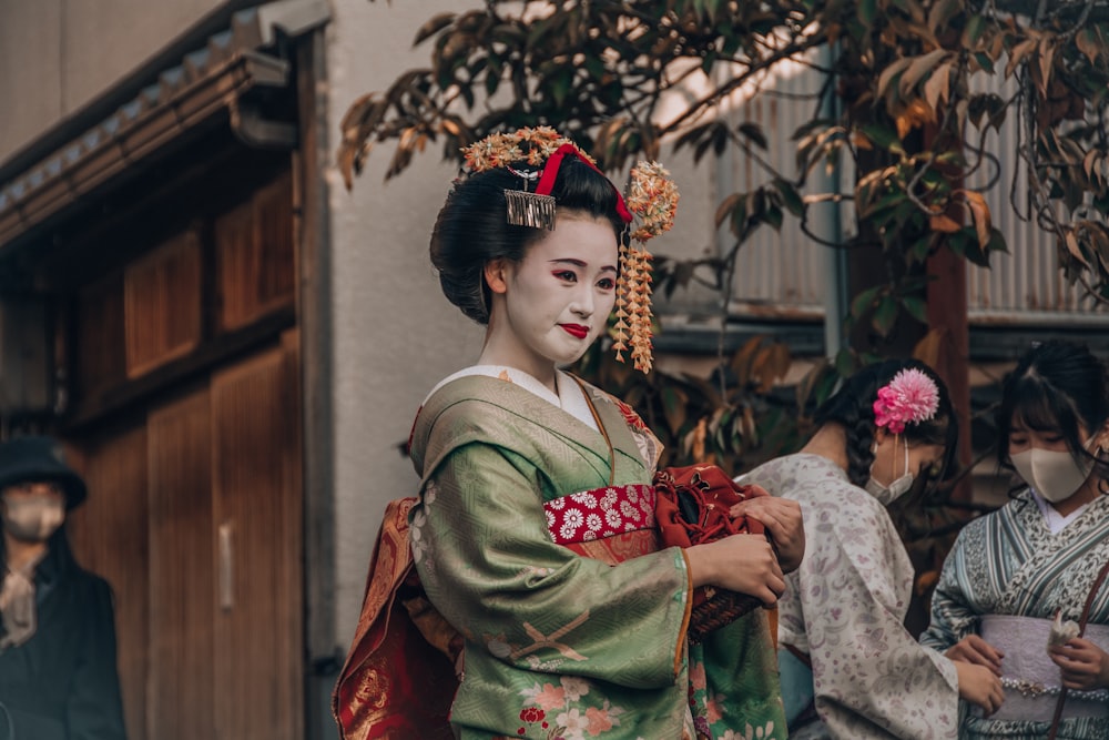 woman in green and red kimono