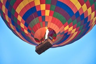 blue red and yellow hot air balloon