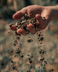 Close-up of hands releasing a small stone, symbolizing letting go of emotional pain.