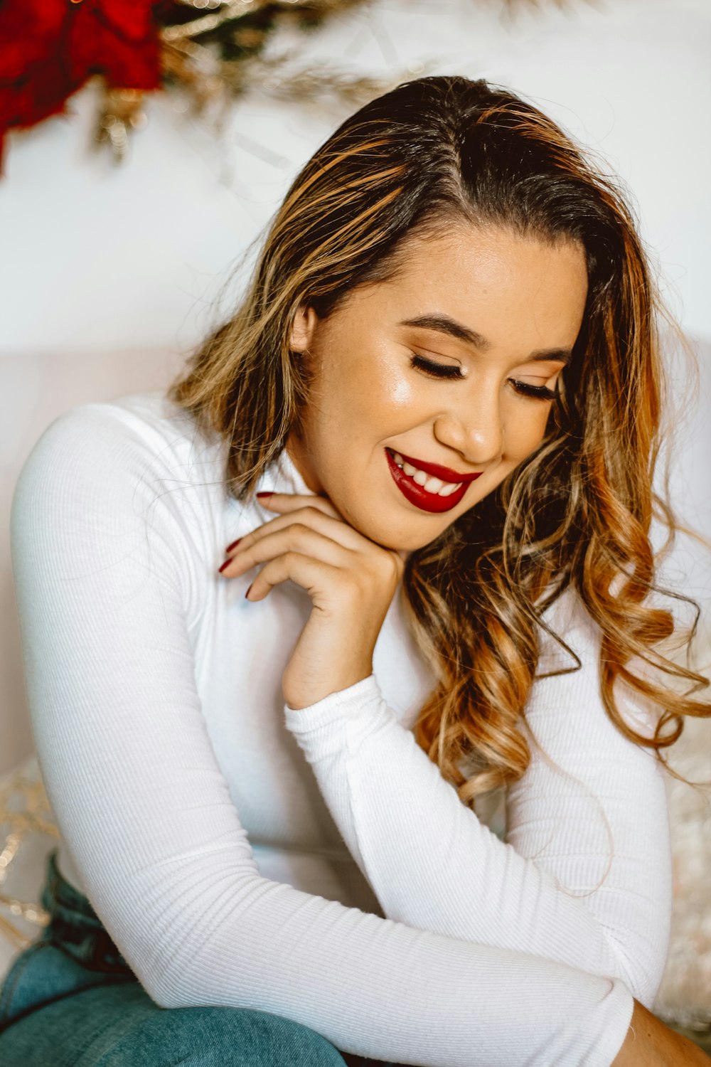 woman in white long sleeve shirt