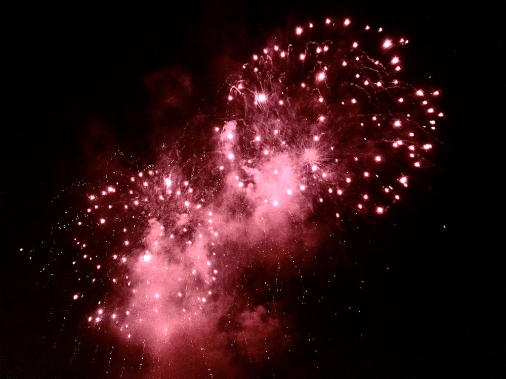 Espectáculo de fuegos artificiales rojos y blancos