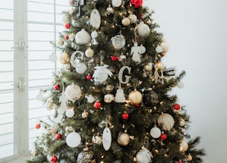 green christmas tree with baubles