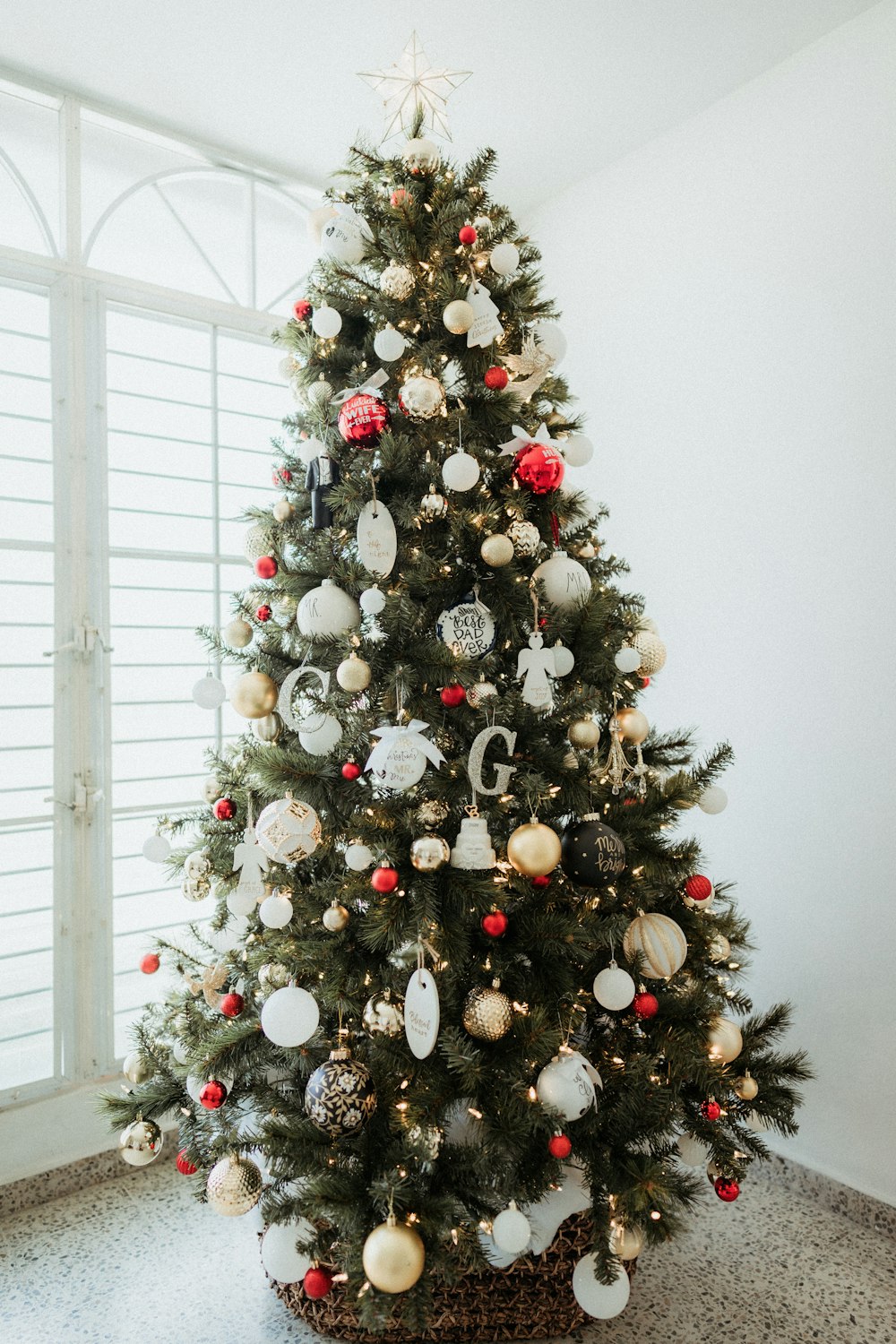 green christmas tree with baubles