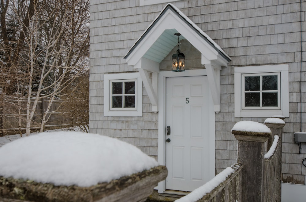 white wooden house covered with snow