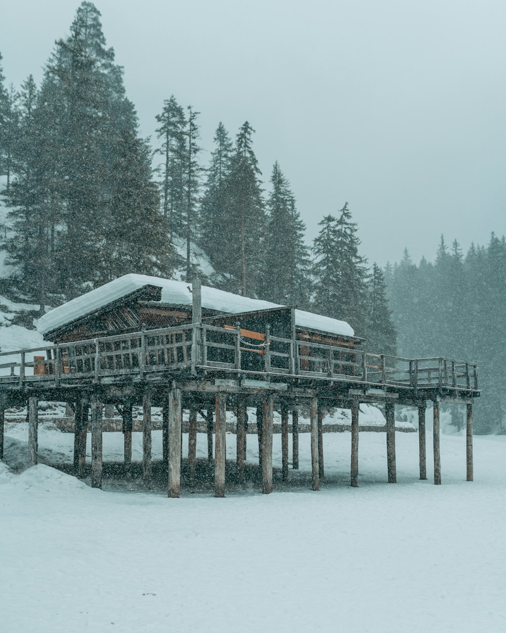 brown wooden house on snow covered ground