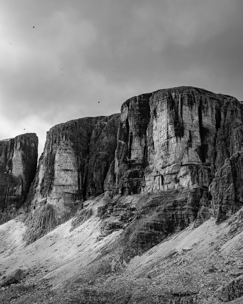 grayscale photo of rocky mountain