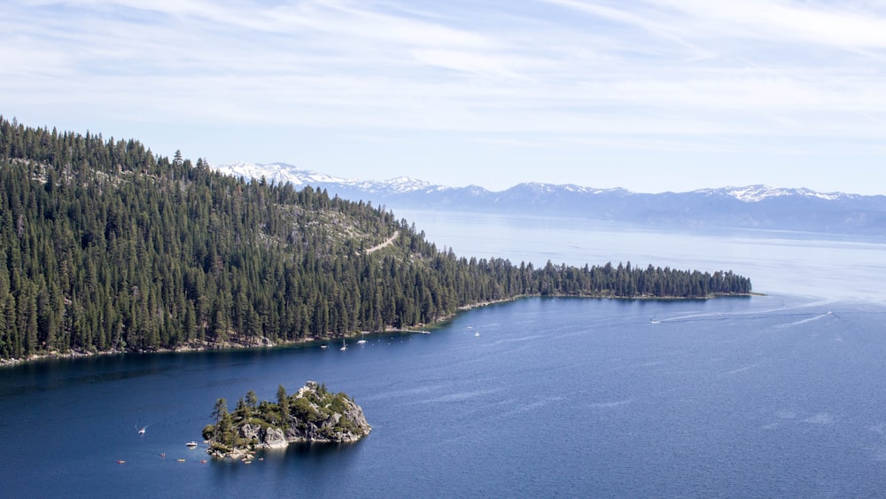 a small island in the middle of a large body of water