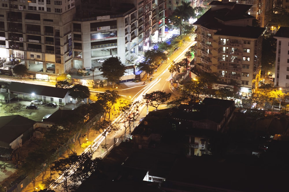 high rise buildings during night time