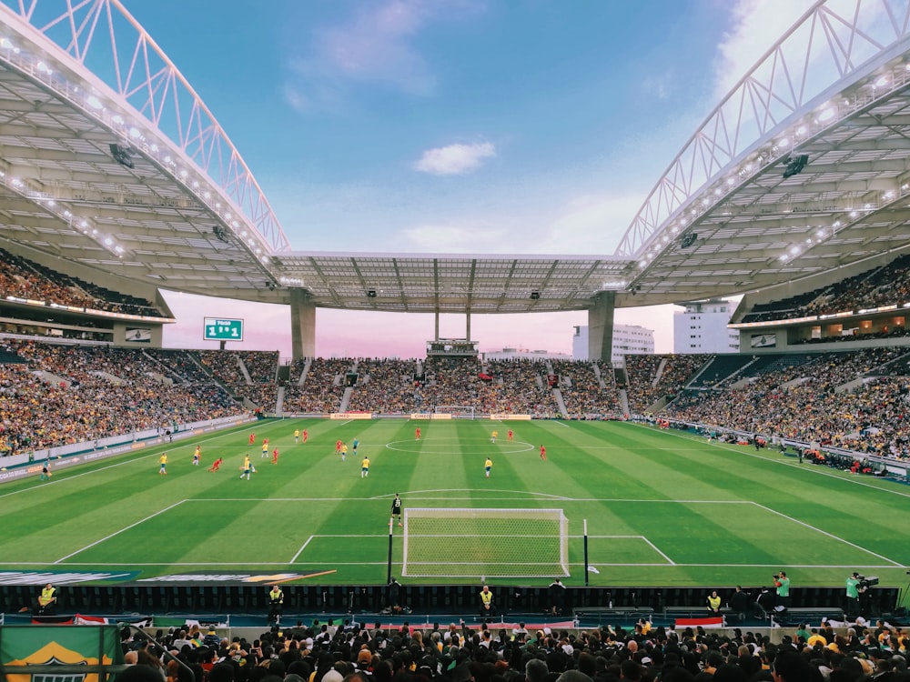 people watching soccer game during daytime